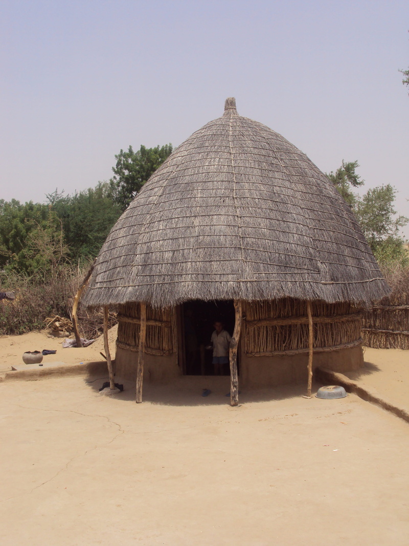 desert, sky, outdoors, clear sky, scenics - nature, nature, house, tree, built structure, hut, thatched roof, sand, day, landscape, 2K, sunlight, building exterior