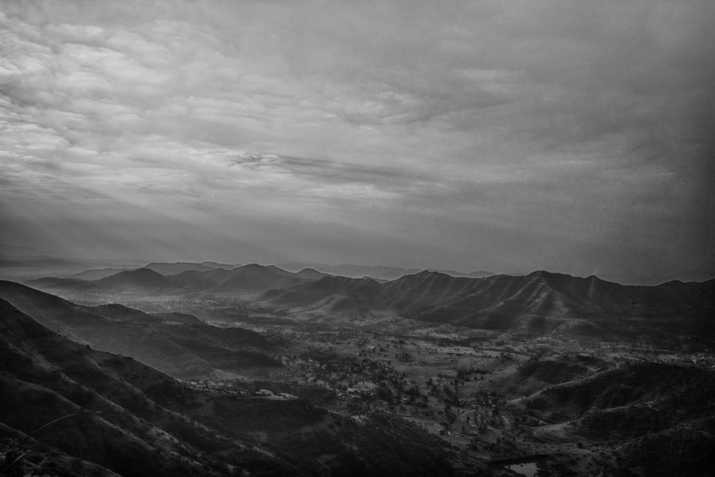 tranquil scene, no people, high, remote, cloud - sky, sinhagad fort, mountain, scenics - nature, dark, dramatic landscape, valley, monocrome, majestic