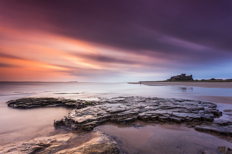 Northumberland, morning, seashore, bamborough castle, photo, beach, sunset, sea, England, 1080P