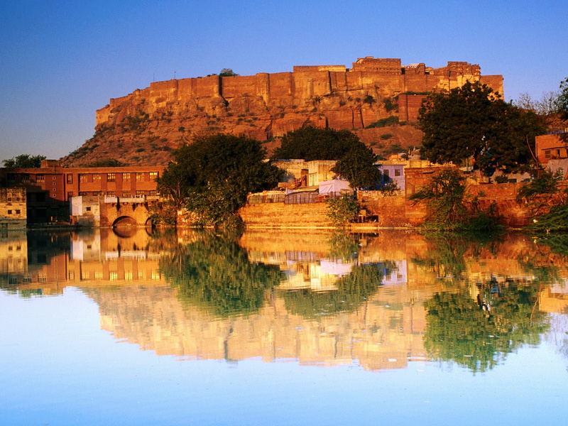 720P, india, reflected, fort, sunset