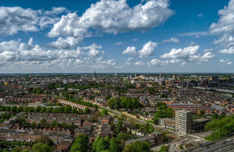 nature, aerial view, office building exterior, skyscraper, urban skyline, landscape, architecture, high angle view, tree, crowded, skyline, 4K, sky, netherlands