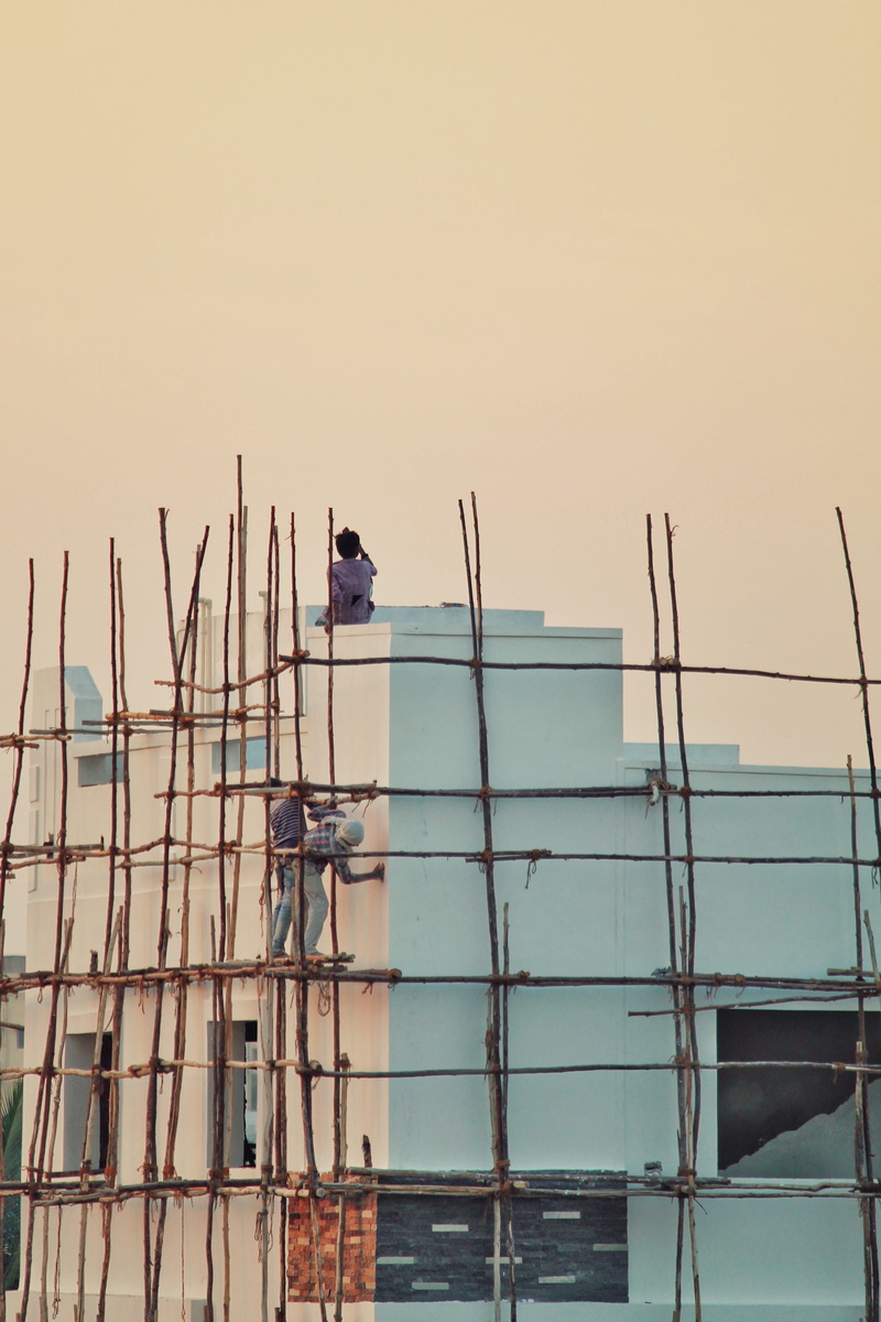 metal, construction site, sunset, real people, one person, men, building exterior, water, hyderabad, 4K, sky, construction, India, nature, built structure