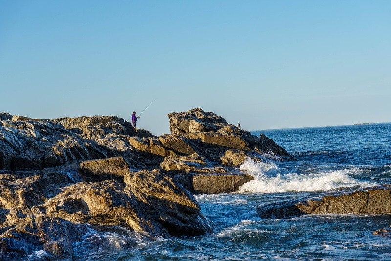 leisure activity, power in nature, fisherman, day, motion, portland maine, nature, water, clear sky, rock - object, united states, rock formation, copy space