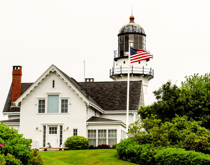 coastal, flag, spire, architecture, maritime, beacon, building exterior, sky, clear sky, no people, elizabeth, plant, lawn, house, grass, lighthouse, day