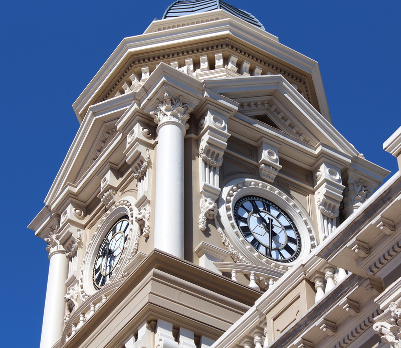 sunlight, landmark, blue, building, clock face, africa eastern cape, time, 4K, day, City Hall, tower, sunny, religion, nature, place of worship, Town
