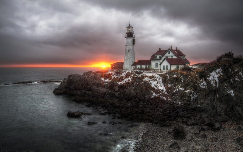 United States, lighthouse, Cape Elizabeth, 2K, Maine, sea