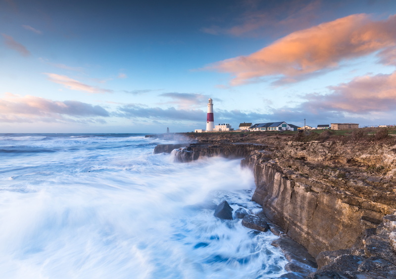 scenery, british, horizon over water, horizon, industry, promontory, portland, rock, landscape, power in nature, motion, building, beacon, daytime, ocean