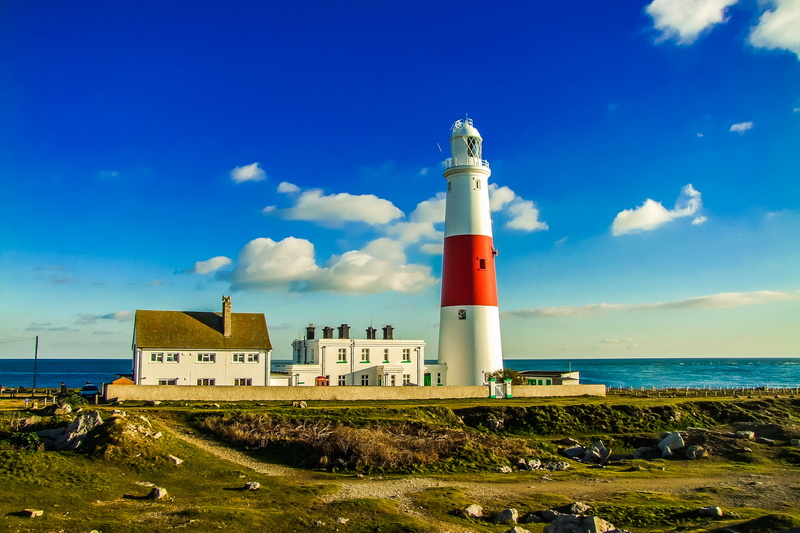 guidance, security, direction, sea, safety, famous Place, protection, red, beside, cloud - sky, water, coastline, lighthouse, beach, white, building exterior
