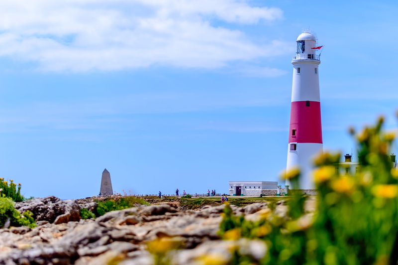 nature, safety, structure, dorset, england, landmark, white, cloud - sky, coastline, guidance, seascape, rocky, outdoors, plant, built structure, sea, united