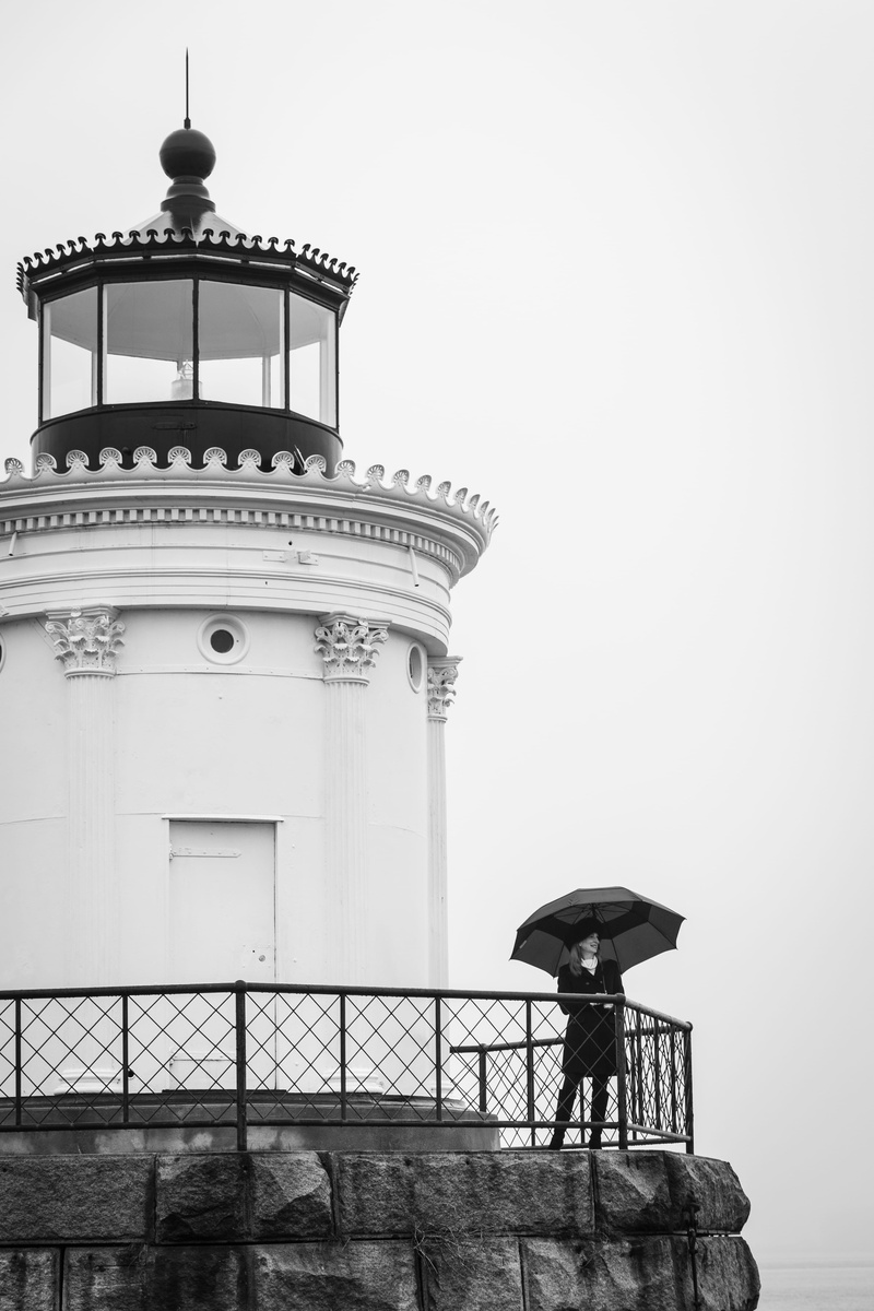 4K, full length, protection, damp, nature, security, building exterior, one person, fog, lighthouse, water, clear sky, united states, maine, south portland
