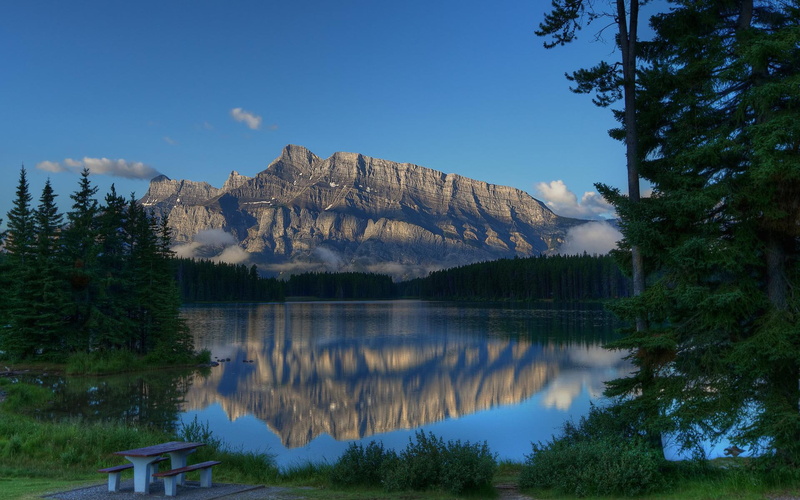 spot, mountain, perfect, lake, nature and landscapes, picnic, reflection, forest, 1080P, picnic table