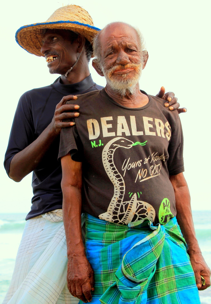 front view, galle, emotion, mature men, two people, text, sri lanka, males, men, real people, hat, beard, coast, ocean, sea, fishermen, senior adult, people