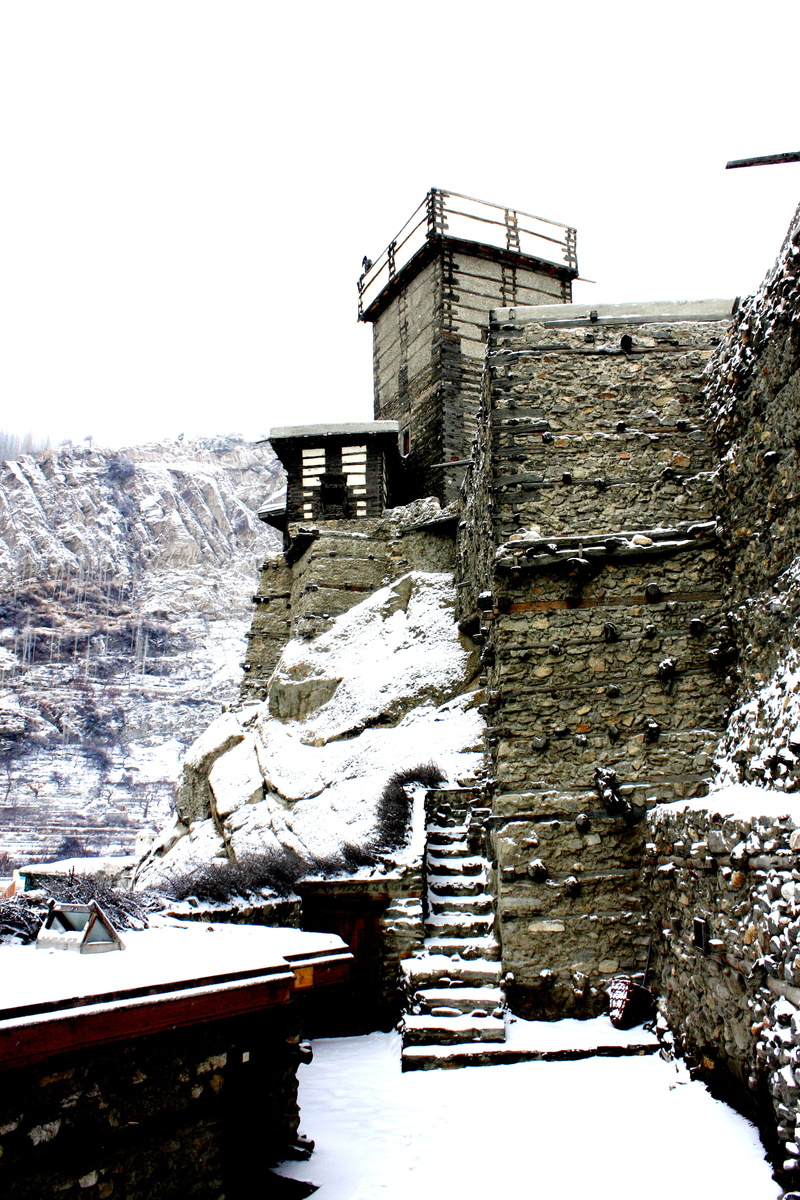 castle, outdoors, human, water, built structure, snow, banister, path, 4K, building, bench, hunza, transportation, building exterior, day, person, clear sky