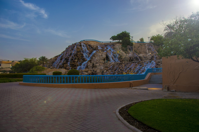 travel, mountain, tranquility, beauty in nature, day, park, waterfall, water, qurm, nature, blue, cloud - sky, muscat, building exterior, 5K, built structure