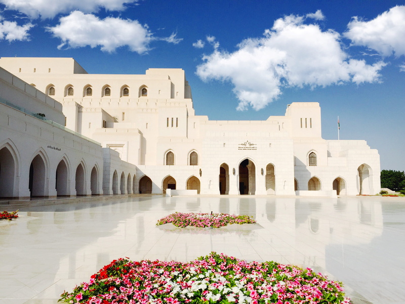 opera, plant, flowering plant, muscat, building exterior, travel destinations, royal opera house muscat, outdoors, arch, view, arched, archs, 2K, architecture