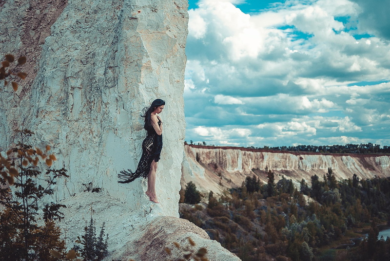 females, summer, lifestyles, people, romance, trees, stone - Object, women, bride, cloud - sky, day, on the edge, dress, full length, photographer, solid