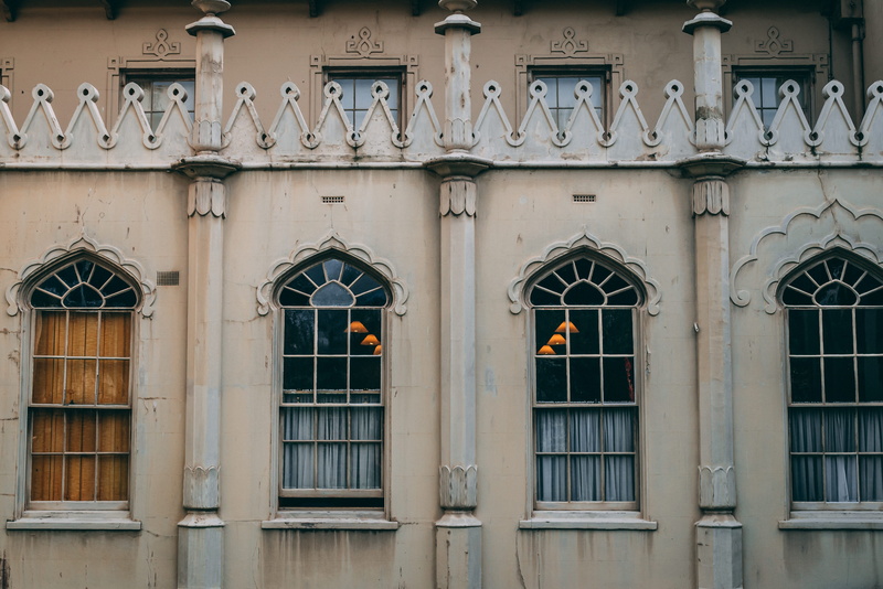 metal, building exterior, built structure, old, outdoors, light, side by side, stone, window, brick, in a row, dark, city, windows, symmerty, building