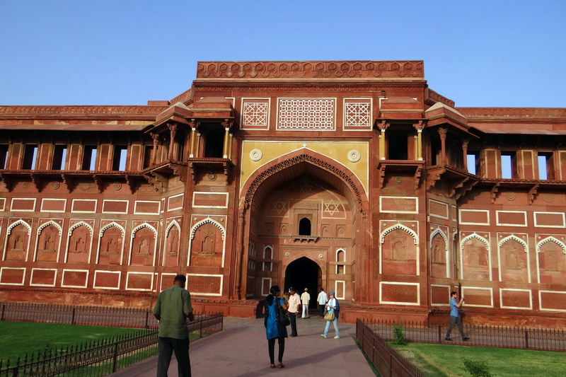 building, people, the past, building exterior, fortification, palace, agra, entrance, sky, architecture, moghuls, travel destinations, tourism, unesco heritage