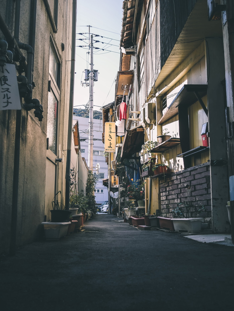 residential district, signage, building exterior, street, buildings, 4K, two, architecture, road, narrow, transportation, daylight, urban, commerce, footpath