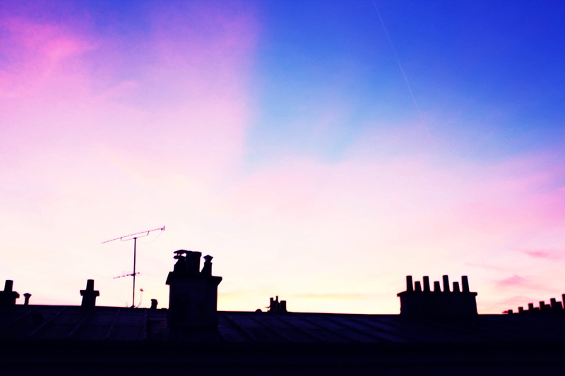 sky, nature, pari, dusk, outdoors, built structure, 1080P, buildin, architecture, tower, construction industry, sunset, cloud - sky, sunlight, low angle view