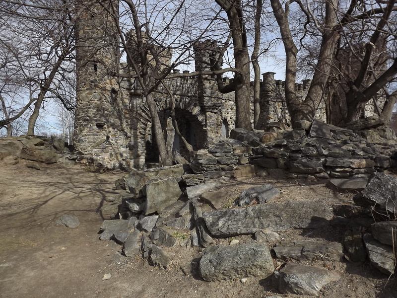 rock, ancient, medieval, castle, stone, bare trees, rock - object, plant, historic, landmark, no people, nature, 2K, day, trunk, blue sky, bare, bare tree