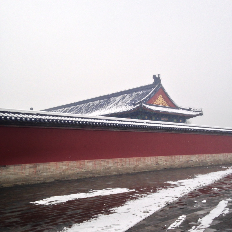 snowcapped mountain, winter, cold temperature, 1080P, clear sky, chinese style, the temple of heaven, building, roof, snowing, building exterior, copy space