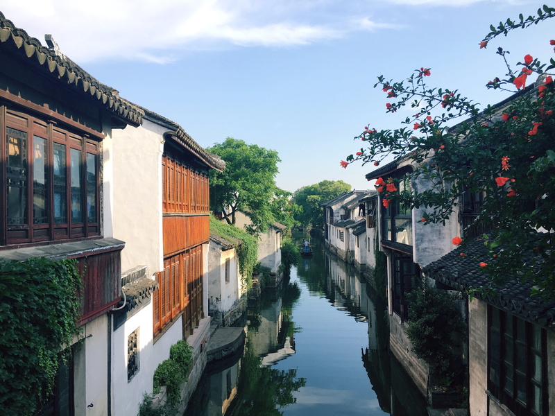 water, house, building exterior, china, nature, canal, suzhou, day, plant, sky, city, outdoors, 4K, zhouzhuangzhen, building, reflection, no people, residential district