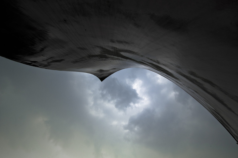 built structure, tranquil scene, outdoors, day, tranquility, ominous, interesting, overcast, arch, architecture, flying, directly below, 4K, steel, silhouette