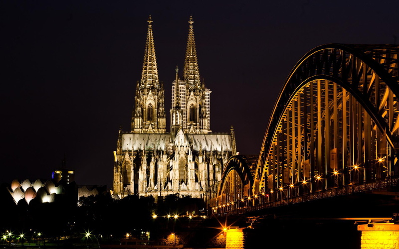 germany, hohenzollern, world, bridge, light, 1080P, night