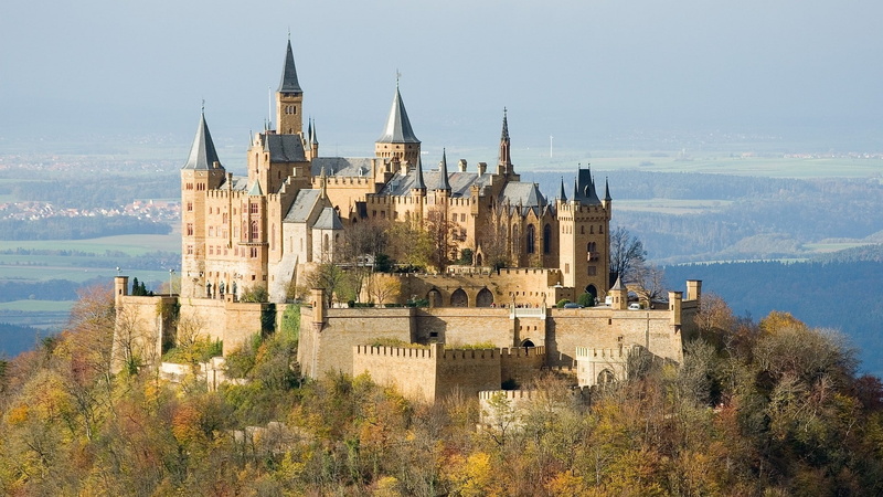 1080P, hills, fall, ancient, architecture, trees, castle, Germany, landscape, Hohenzollern, nature, tower, forest