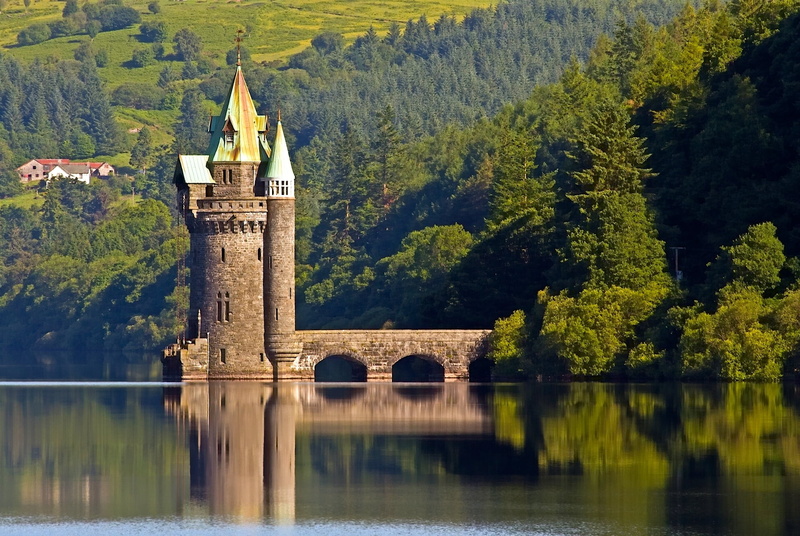 no people, waterfront, architecture, Wales, building exterior, tranquility, water, history, building, nature, day, Lake Vyrnwy, plant, scenics - nature
