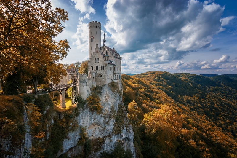 Architecture, Castles, Castle, Rock, Forest, Cliff, 1080P, Lichtenstein Castle (Württemberg), Fall