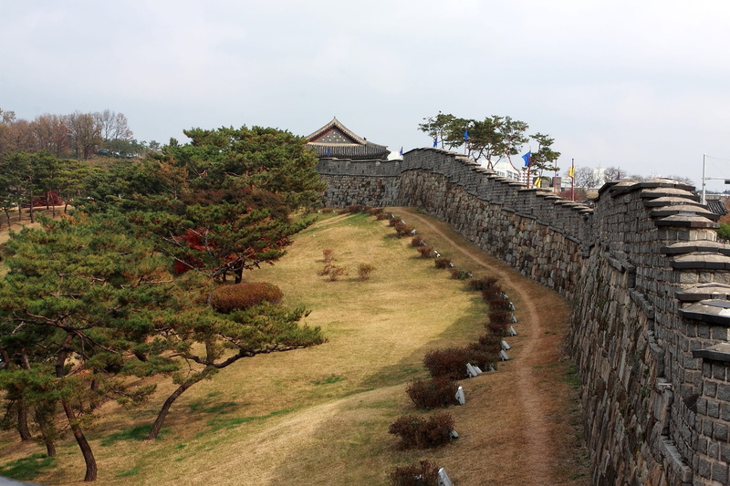 stone wall, nature, plant, outdoors, autumn, footpath, travel destinations, korea culture, architecture, 1080P, tree, world cultural heritage, built structure