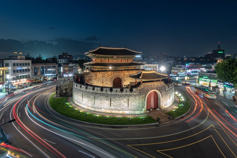korea, speed, sky, asia, architecture, city life, unesco, night, street, tour, built structure, 5K, palace, long exposure, blurred motion, light trail
