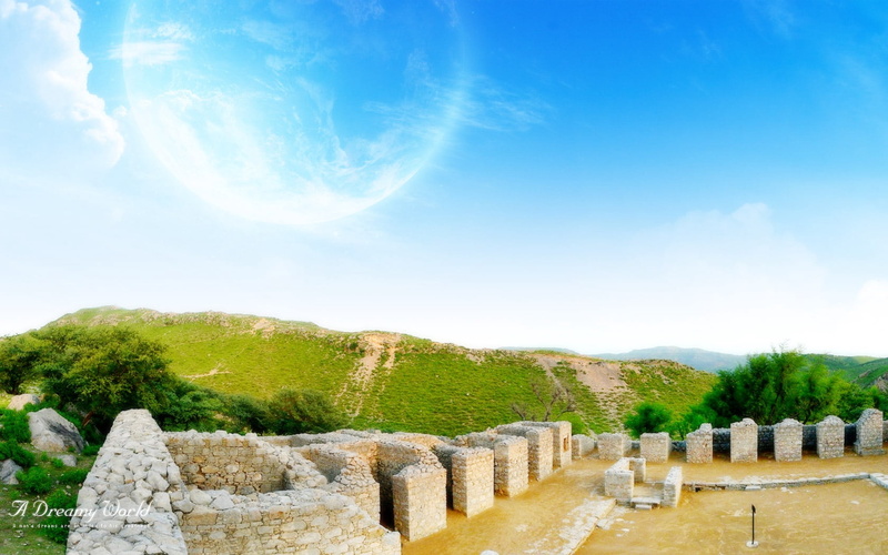 ancient history, tranquil scene, surrounding Wall, hill, archaeology, sunlight, old Ruin, asia, tree, travel Destinations, stones, fort, built Structure
