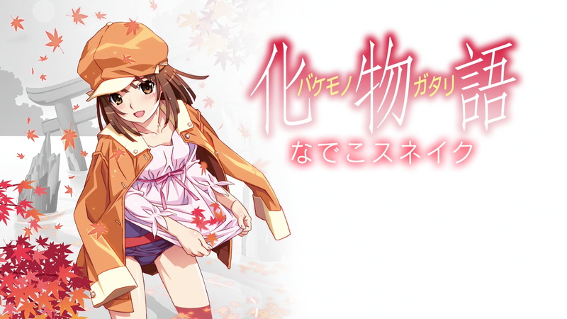 artwork, Sengoku Nadeko, black eyes, communication, clothing, standing, adult, dark hair, anime, emotion, text, simple background, indoors, swimwear, white skin