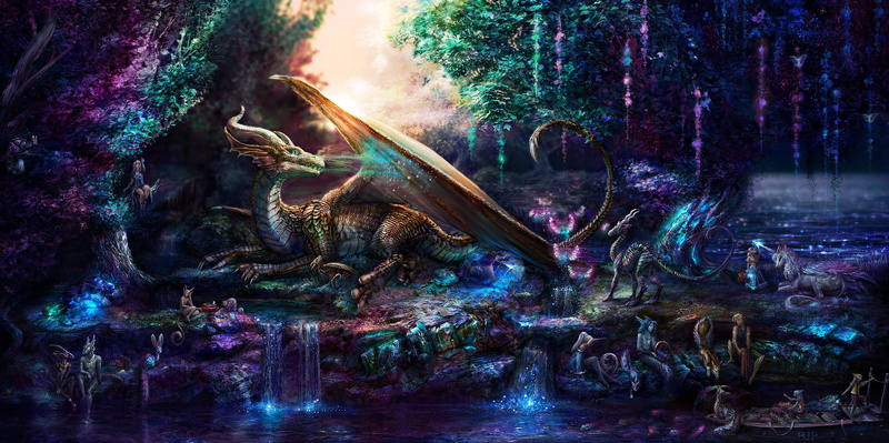 2K, miracles, elves, fairy forest, dragon, mystic, fawn