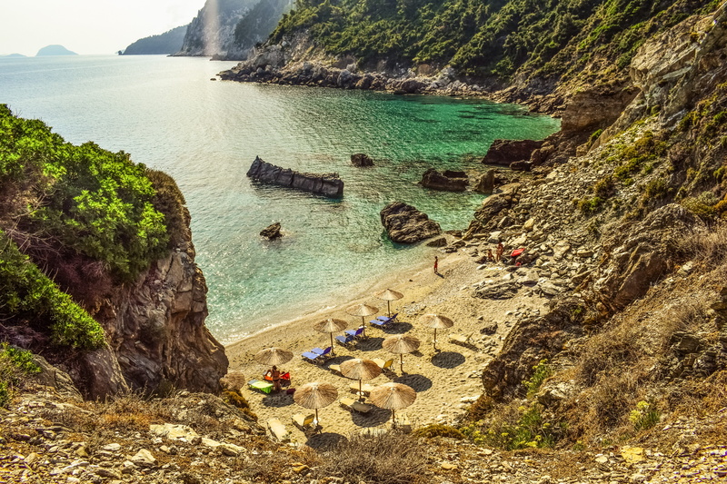 sporades, greek, morning, plant, rock - object, land, landscape, beach, group of people, real people, coast, rock formation, mountain, rock, island, skopelos