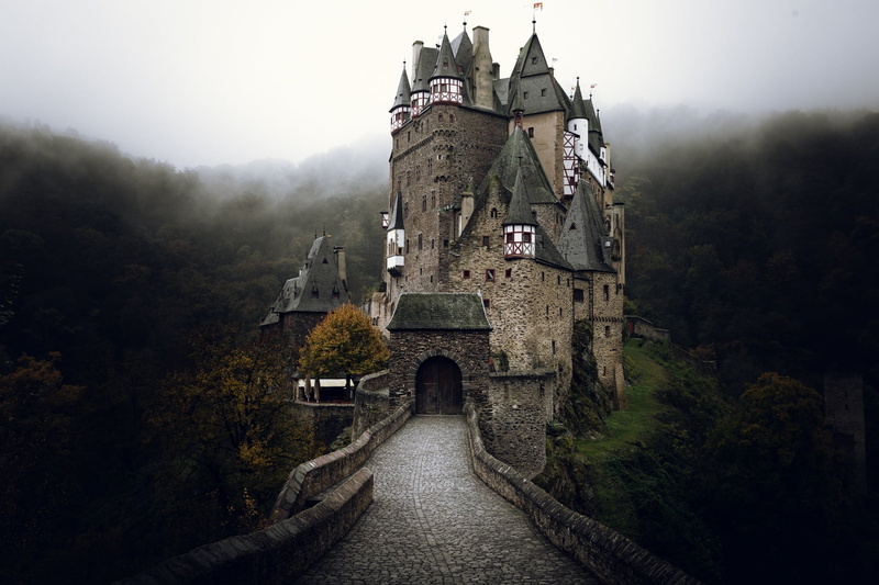 fog, building, ELTZ, tree, plant, no people, architecture, autumn, nature, Germany, sky, travel destinations, concrete, castle, the past, built structure