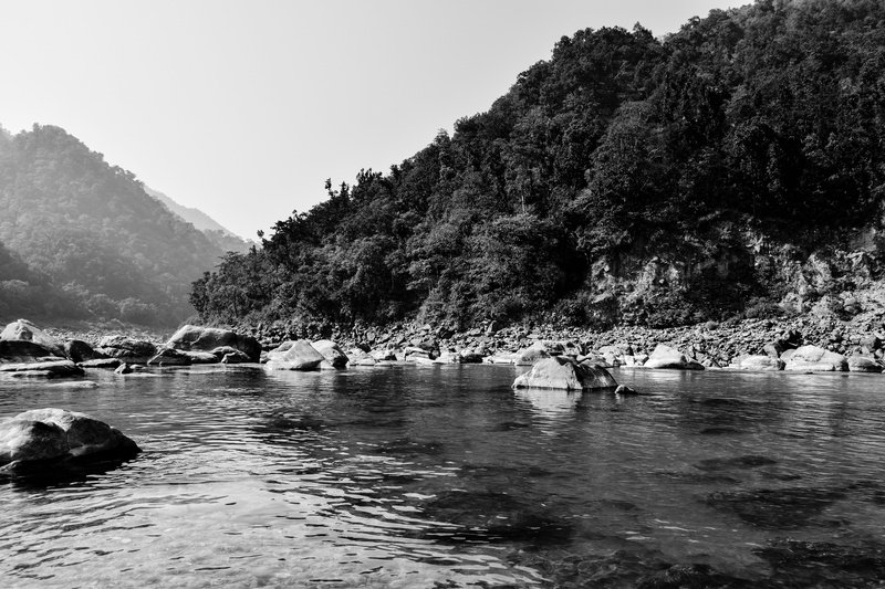 mountains, water, solid, tranquility, outdoors, rocks, ganges, day, no people, b/w, scenics - nature, mountain, tranquil scene, 5K, waterfront, dank, nature