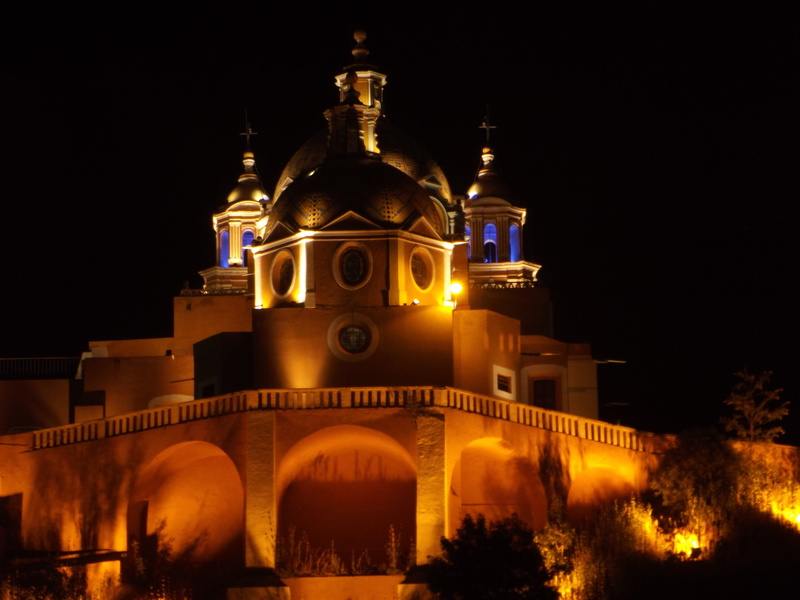 building, religion, tree, culture, 4K, belief, the past, mexico, building exterior, history, illuminated, cholula, architecture, spire, tourism, no people