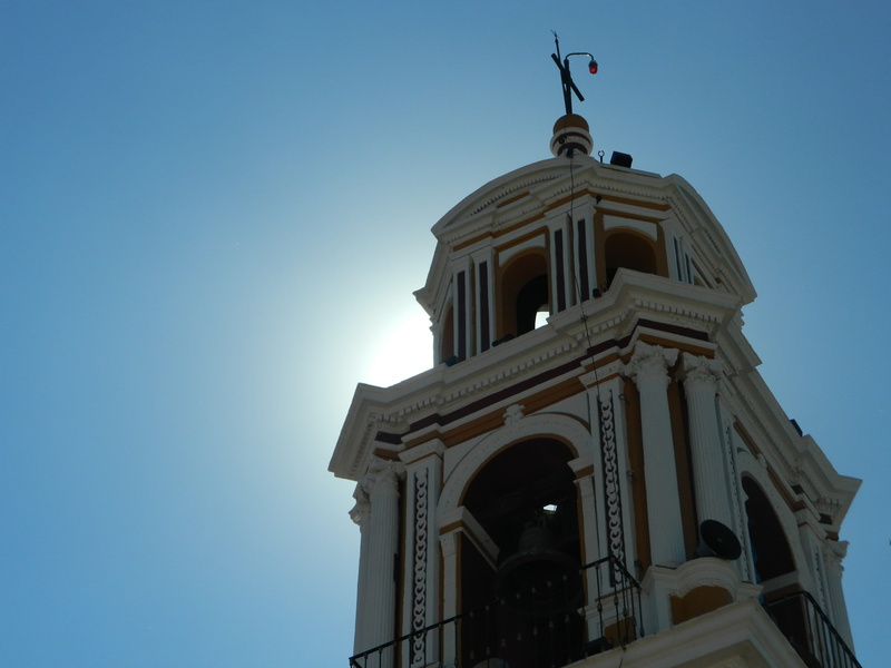 low angle view, building, place of worship, church, day, sky, architecture, puebla, dome, mexico, nature, blue, spirituality, religion, clear sky, built structure