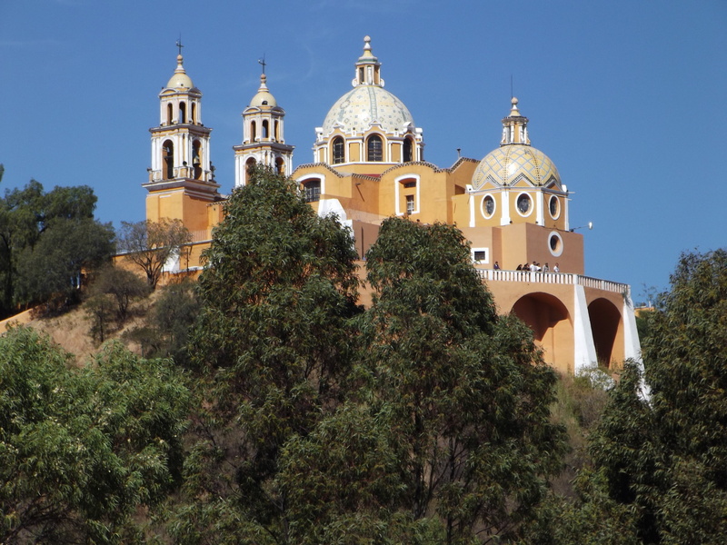 no people, dome, building exterior, hill, christianity, plant, church, religion, travel destinations, mexico, built structure, day, cholula, tourism, 4K
