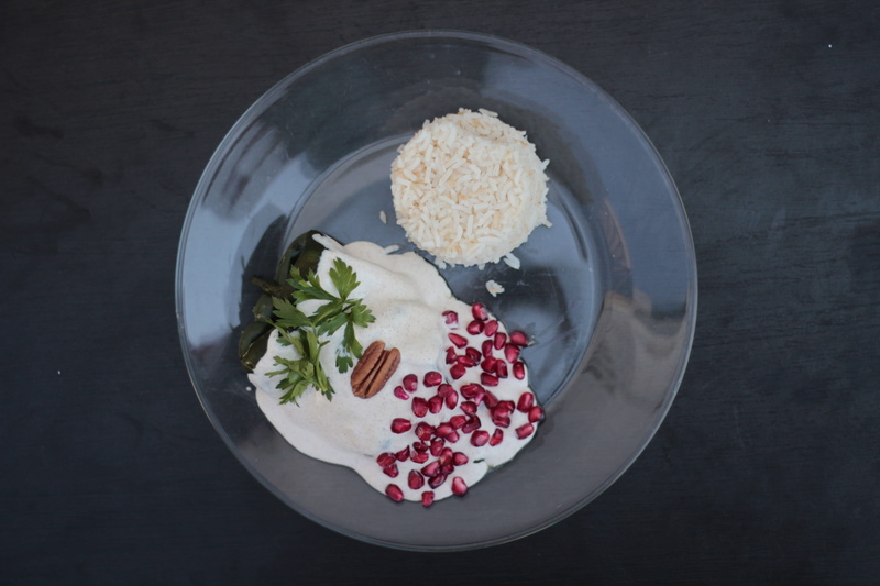 yogurt, fruit, black background, plate, healthy lifestyle, studio shot, herb, 5K, directly above, high angle view, pomegranate, pomegranate seed, mexican flag
