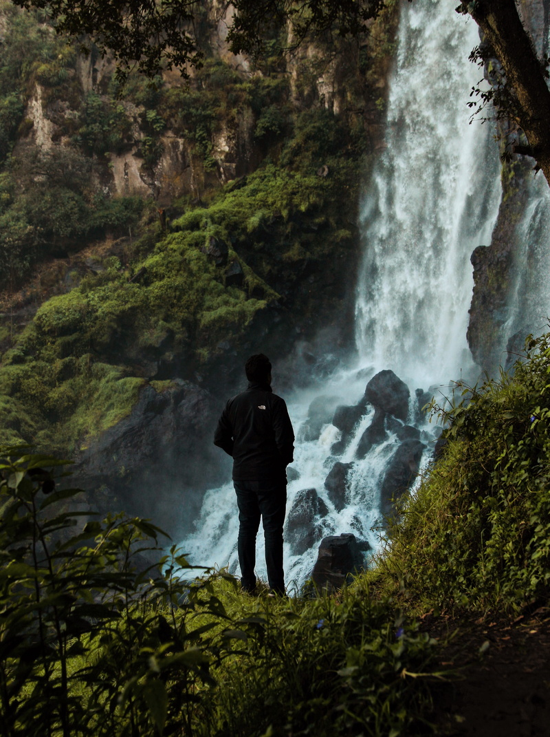 waterfall, rear view, beauty in nature, outdoors, solid, mexico, rock, puebla, power in nature, flowing water, land, rock - object, long exposure, leisure activity