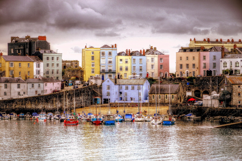 Wales, Marina, Tenby, home, the sky, clouds, boats, yachts, 2K, sea, pier