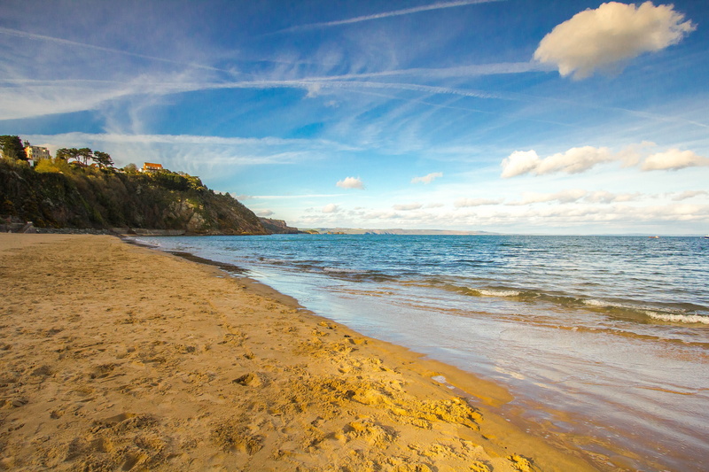 wave, footprints, ocean, tranquil scene, white, horizon over water, motion, cloud - sky, day, beach, scenics - nature, nature, sky, coast, tenby, tranquility