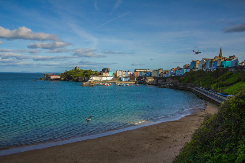 water, bay, scenics - nature, coastline, day, built structure, incidental people, ocean, building exterior, tenby, sky, nature, sea, cloud - sky, beach
