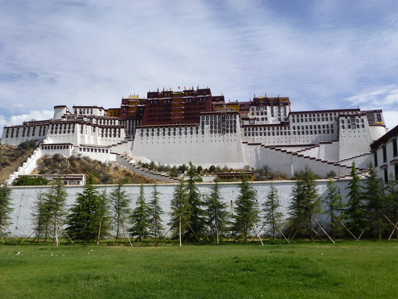 building, architecture, sacred, tibet, outdoors, built structure, plant, potala, monastery, buddhist, building exterior, green color, buddhism, spiritual