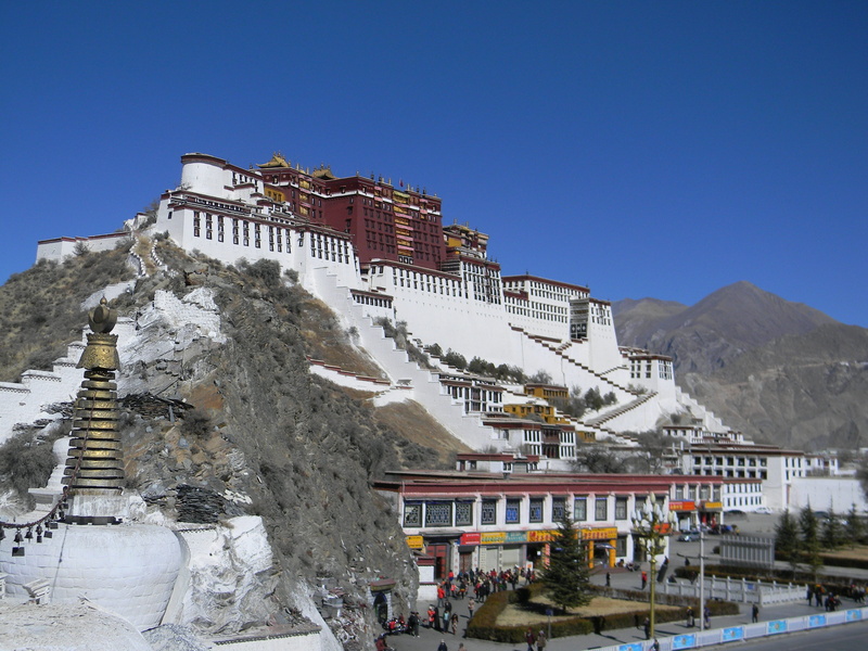 4K, outdoors, clear sky, built structure, the potala palace, day, belief, religion, the scenery, place of worship, travel destinations, Scenery, mountain